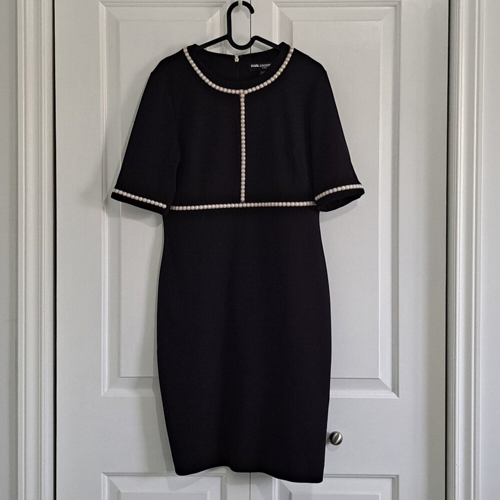 Karl Lagerfeld Black Dress with White Pearls